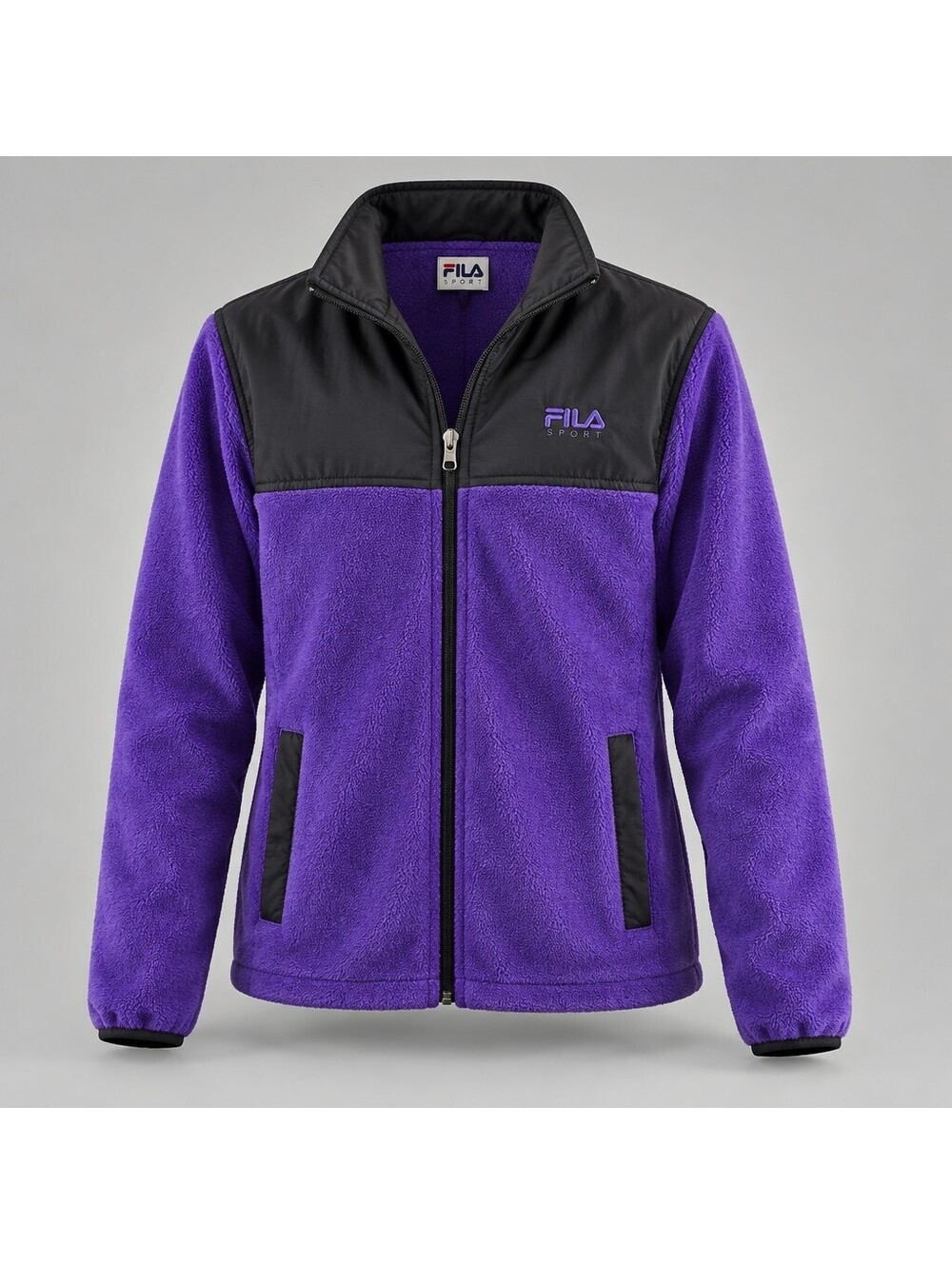 Fila Sport Women's Full-Zip Colorblock Fleece Jacket Purple Black Medium 5106